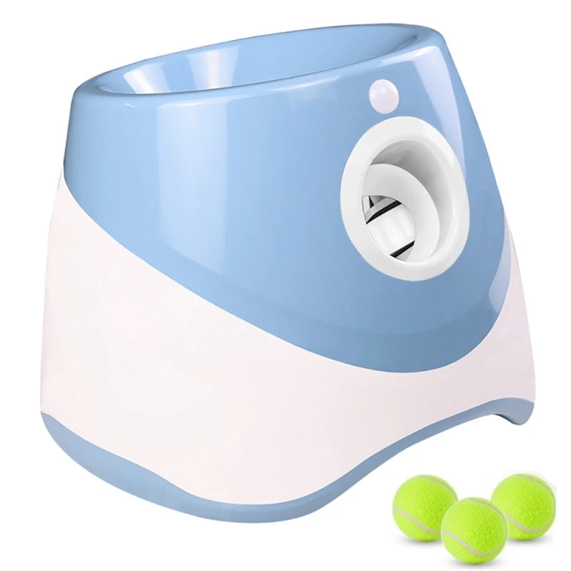 CanineChest blue automatic dog tennis launcher, designed for interactive play, perfect for keeping small to medium dogs entertained.