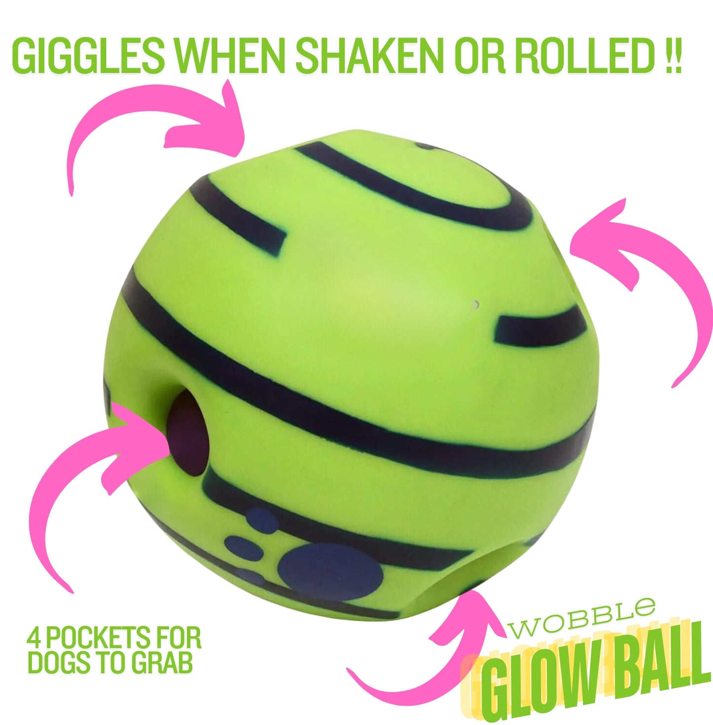 CanineChest glow-in-the-dark wobble ball, an interactive pet toy perfect for playful dogs who enjoy chasing.