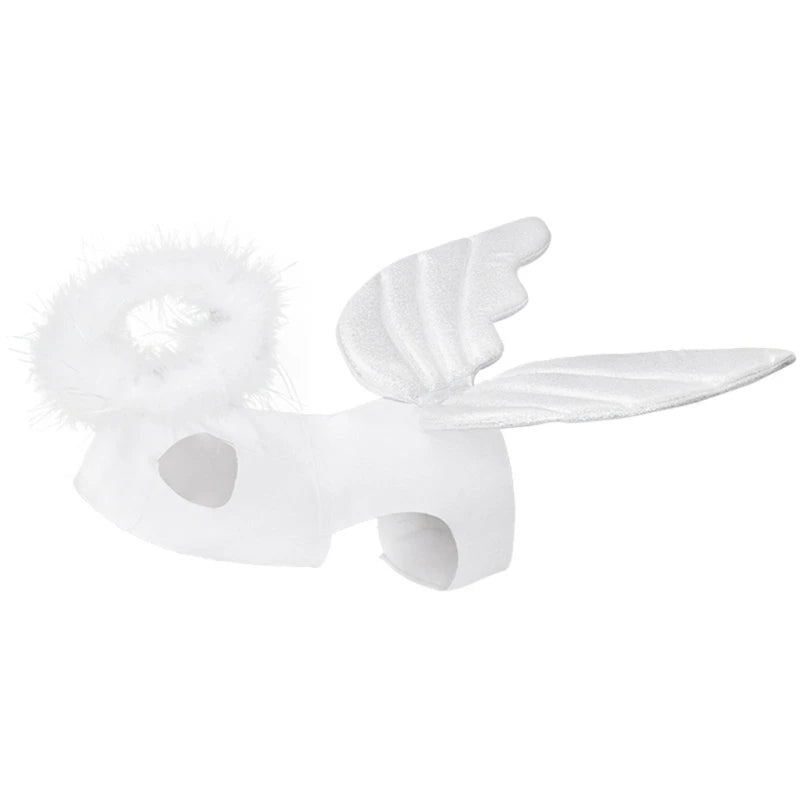 CanineChest angel wings costume set for pets, includes soft angel wings and adjustable halo headband, ideal for small dogs, cats, and rabbits for Halloween or cosplay.