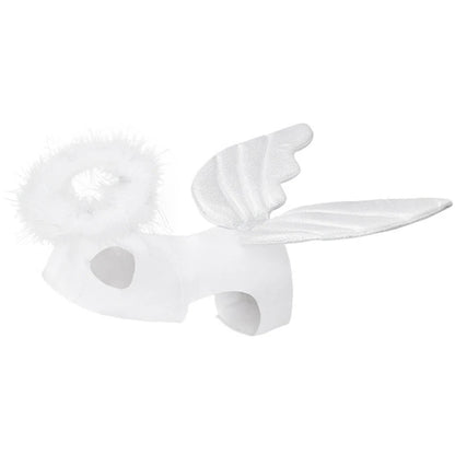 CanineChest angel wings costume set for pets, includes soft angel wings and adjustable halo headband, ideal for small dogs, cats, and rabbits for Halloween or cosplay.