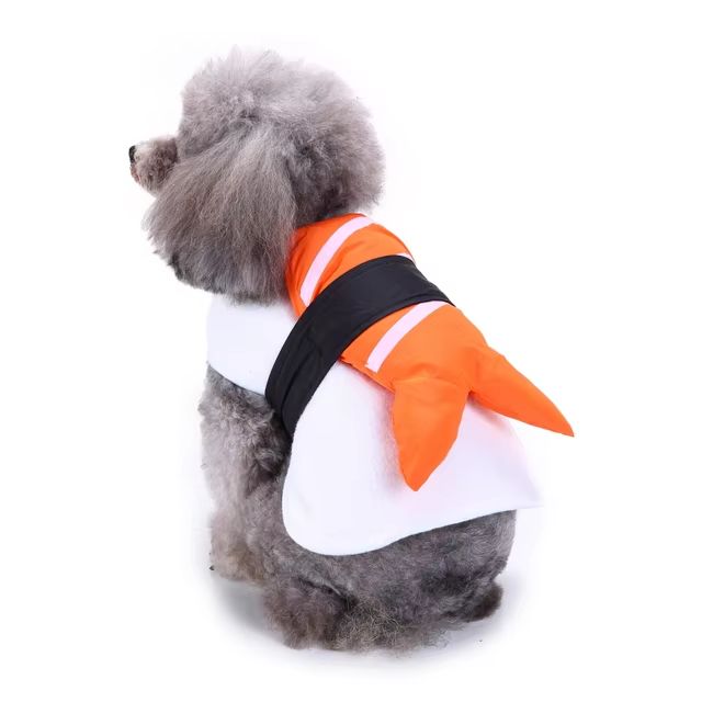 CanineChest fish dog costume with fish on the back, a quirky outfit ideal for unique photo ops.