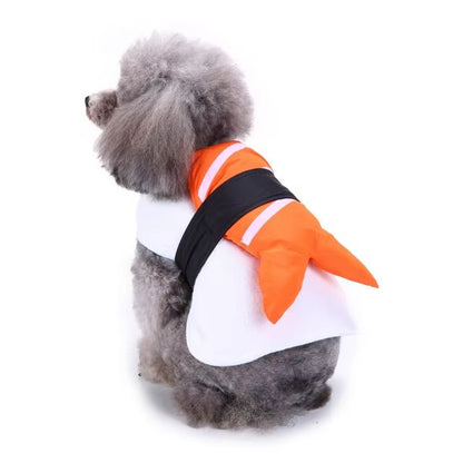 CanineChest fish dog costume with fish on the back, a quirky outfit ideal for unique photo ops.