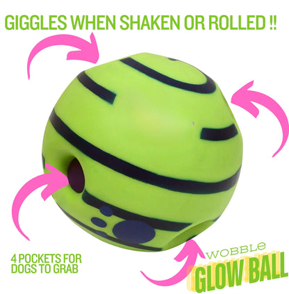CanineChest glow-in-the-dark wobble ball, an interactive pet toy perfect for playful dogs who enjoy chasing.