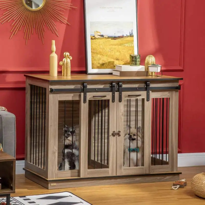 CanineChest Luxury Oak Dog Crate End Table, a stylish and functional pet crate that doubles as elegant furniture for the home.