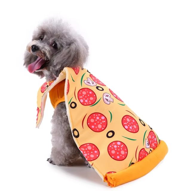 CanineChest pizza dog costume, a fun cape-style outfit for food-themed events and parties.