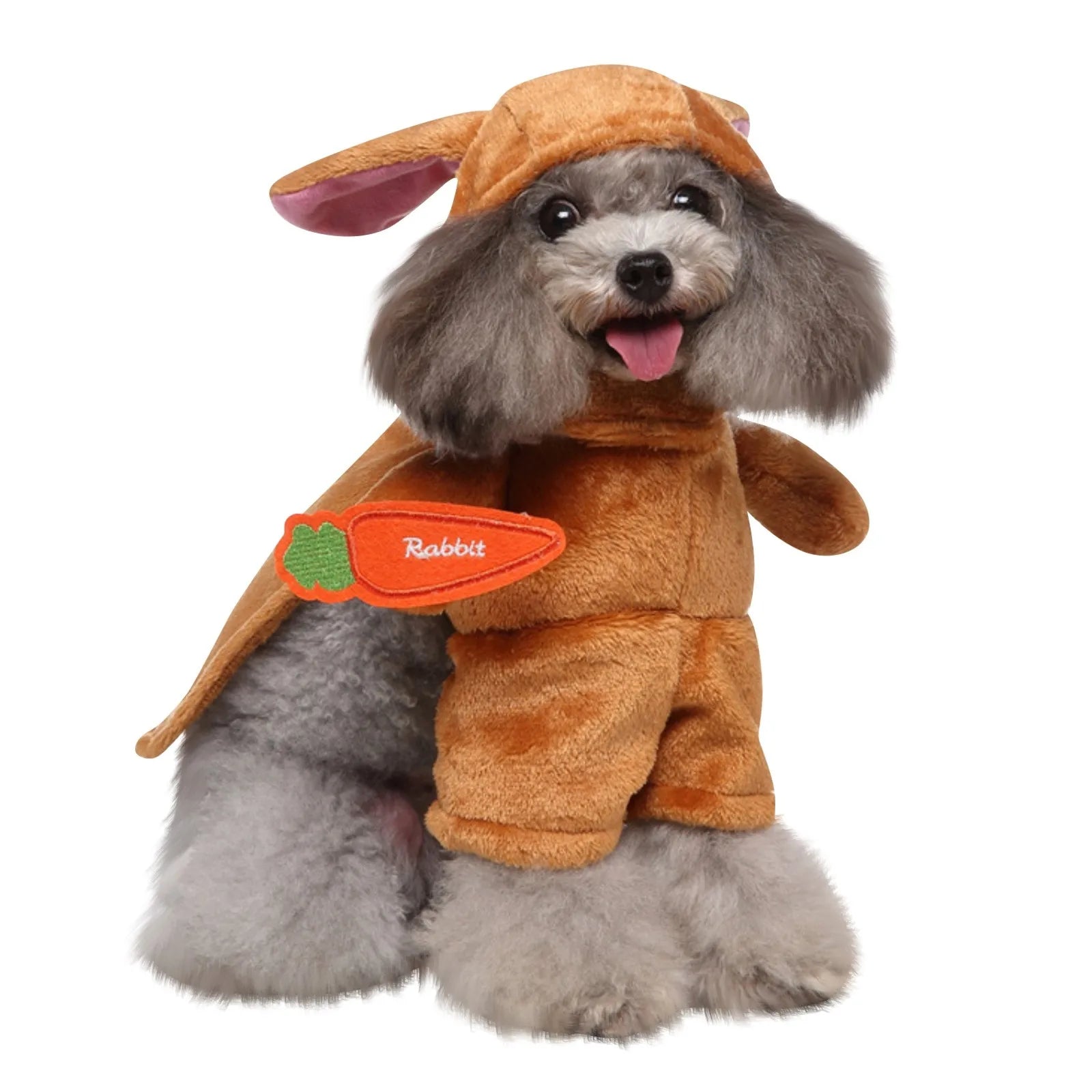 CanineChest rabbit dog costume, complete with carrot accessory, ideal for Easter and fun events.