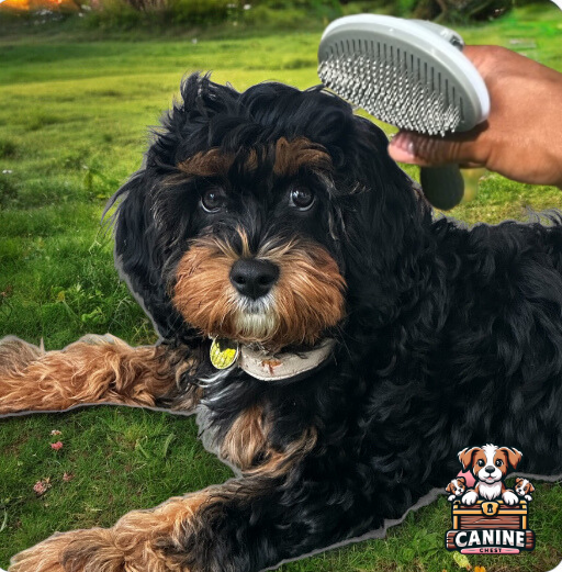 CanineChest self-cleaning pet brush, a grooming tool for dogs and cats that removes loose fur and tangles easily.