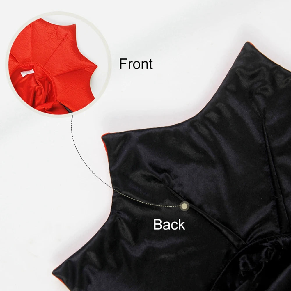 CanineChest vampire cape costume for small dogs and cats, soft satin with adjustable neck rope, perfect for Halloween cosplay and special occasions.