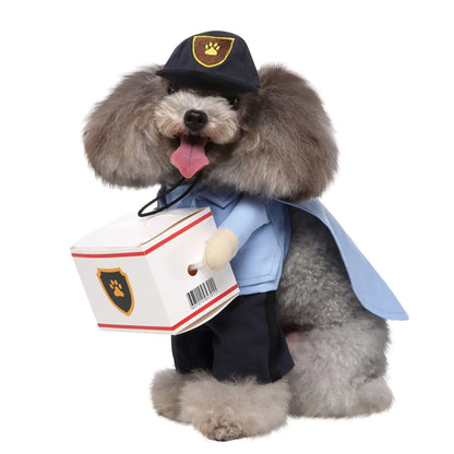 CanineChest USPS dog costume with postal outfit and box accessory, great for photo ops and Halloween.