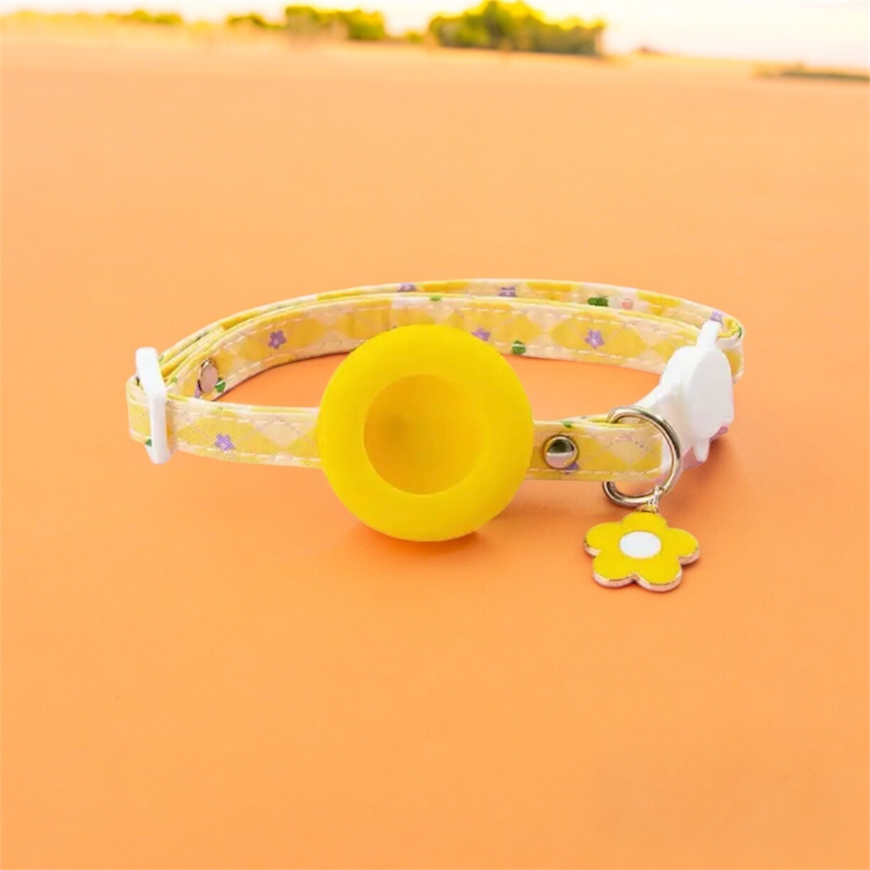 CanineChest yellow pet collar with Airtag holder, secure GPS tracker support for pets, anti-lost design for safe outdoor adventures.